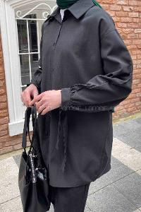 Lamelif Kol Detaylı Gömlek Siyah