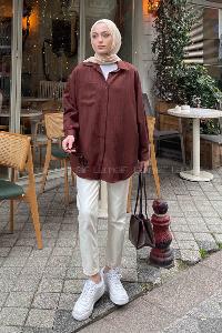 Bitter Brown Shirt Collar Long Arm Viscose Fabric Unprinted Shirt