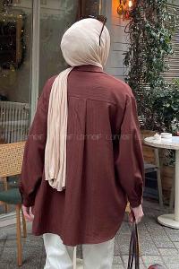 Bitter Brown Shirt Collar Long Arm Viscose Fabric Unprinted Shirt