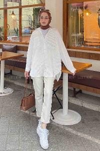 Lamelif Kraşlı Gömlek Beyaz