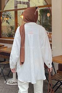 Lamelif Kraşlı Gömlek Beyaz