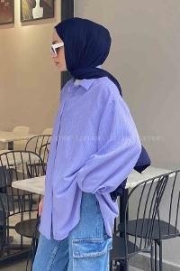 Lilac Shirt Collar Long Arm Viscose Fabric Unprinted Shirt