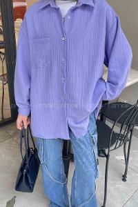 Lilac Shirt Collar Long Arm Viscose Fabric Unprinted Shirt