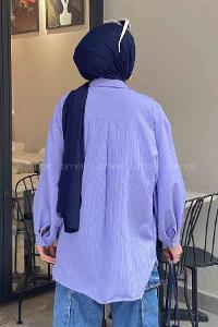 Lilac Shirt Collar Long Arm Viscose Fabric Unprinted Shirt