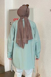 Mint Green Shirt Collar Long Arm Cotton Unprinted Shirt