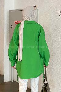 Green Shirt Collar Long Arm Cotton Unprinted Shirt