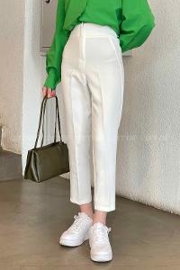 Ecru Cotton Fabric High Waist Comfortable Pants