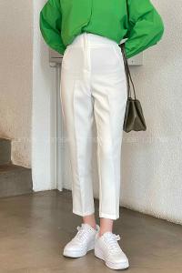 Ecru Cotton Fabric High Waist Comfortable Pants