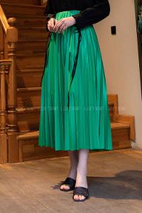 Lamelif Beli Elastik Detaylı Pliseli Etek Zümrüt