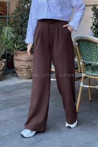 Lamelif  Beli Cırtcırt Kapama Detaylı Pantolon Acı Kahve