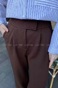 Lamelif  Beli Cırtcırt Kapama Detaylı Pantolon Acı Kahve