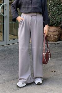 Lamelif  Beli Cırtcırt Kapama Detaylı Pantolon Gri