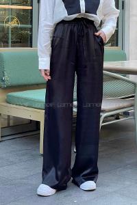 Lamelif Bol Paça Saten Pantolon Siyah