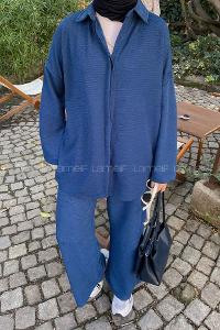 Indigo Shirt Collar Long Arm Poplin Fabric Lycra Regular Trousers Comfortable Suit