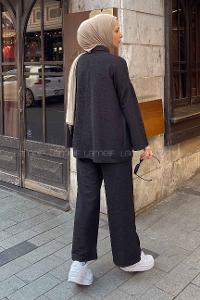 Black Shirt Collar Long Arm Poplin Fabric Lycra Regular Trousers Comfortable Suit