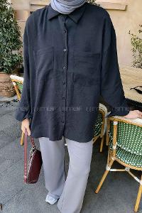 Black Shirt Collar Long Arm Viscose Fabric Shirt