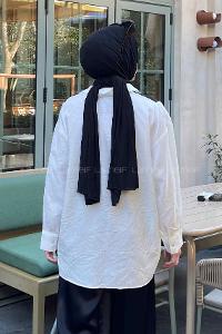 Lamelif Saten Detaylı Gömlek Beyaz