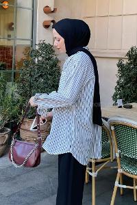 White Black Shirt Collar Long Arm Viscose Fabric Shirt