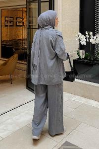 Smoked V Neck Long Arm Cotton Fabric Viscose Fabric Regular Trousers Comfortable Suit