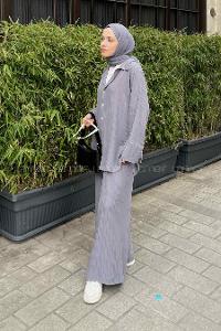 Smoked Shirt Collar Bat Sleeve Arm Cotton Fabric Viscose Fabric Regular Trousers Comfortable Suit