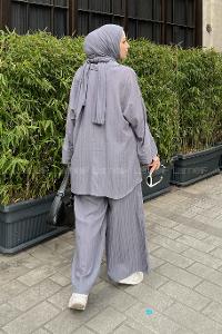 Smoked Shirt Collar Bat Sleeve Arm Cotton Fabric Viscose Fabric Regular Trousers Comfortable Suit