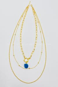 Lamelif 3Lü Kombin Mavi Doğal Taş Detaylı Set Kolye