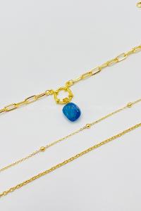 Lamelif 3Lü Kombin Mavi Doğal Taş Detaylı Set Kolye