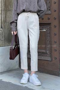 Lamelif Bel Lastikli Kalem Pantolon Taş Rengi