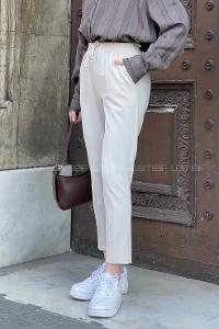 Lamelif Bel Lastikli Kalem Pantolon Taş Rengi