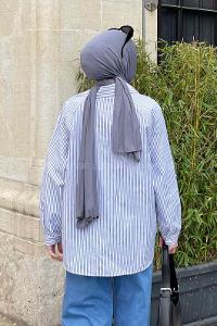 Light Blue Shirt Collar Long Arm Viscose Fabric Unprinted Shirt