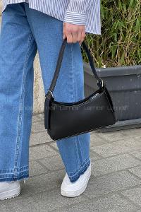 Lamelif Distressed Kol Çantası Kadın Düz Siyah