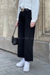 Lamelif  Midi Boy Bol Paça Pantolon Siyah