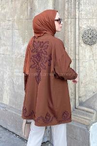 Bitter Brown Bat Sleeve Arm Linen Printed Kimono