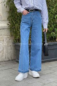 Lamelif  Paça Kesik Midi Boy Pantolon Açık Mavi