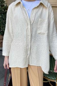 Brown With Milk Shirt Collar Long Arm Viscose Fabric Unprinted Shirt