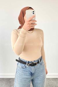 Lamelif Bisiklet Yaka Pamuklu  Body Taş Rengi