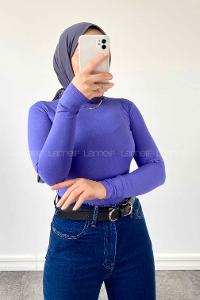 Lamelif Yarım Balıkçı Yaka Penye Body Mor