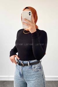 Black Mock Turtle Neck Long Arm Cotton Body