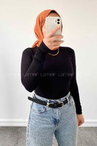 Black Mock Turtle Neck Long Arm Cotton Body