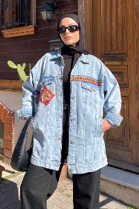 Blue Shirt Collar Long Arm Cotton Jacket