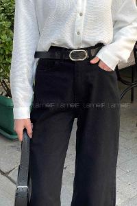 Lamelif Çift Cepli Bol Paça Pantolon Siyah