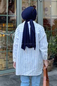 Lamelif Çizgi Desenli Cepli Gömlek Mavi