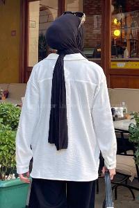 Lamelif Katlanalabilir Kol Detaylı Gömlek Ekru