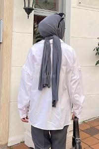 White Shirt Collar Long Arm Viscose Fabric Shirt