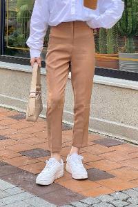 Lamelif Yüksek Bel Gizli Fermuarlı Pantolon Camel