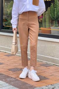 Lamelif Yüksek Bel Gizli Fermuarlı Pantolon Camel