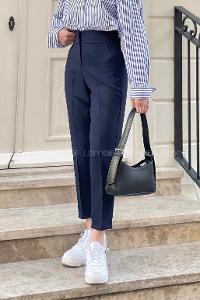 Navy Blue Cotton Fabric High Waist Comfortable Pants