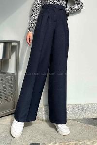 Lamelif Beli Cırt Cırtlı Palazzo Model Pantolon Lacivert
