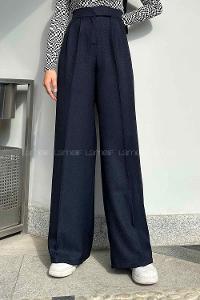 Lamelif Beli Cırt Cırtlı Palazzo Model Pantolon Lacivert
