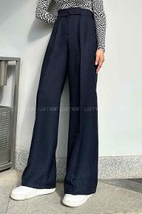 Lamelif Beli Cırt Cırtlı Palazzo Model Pantolon Lacivert